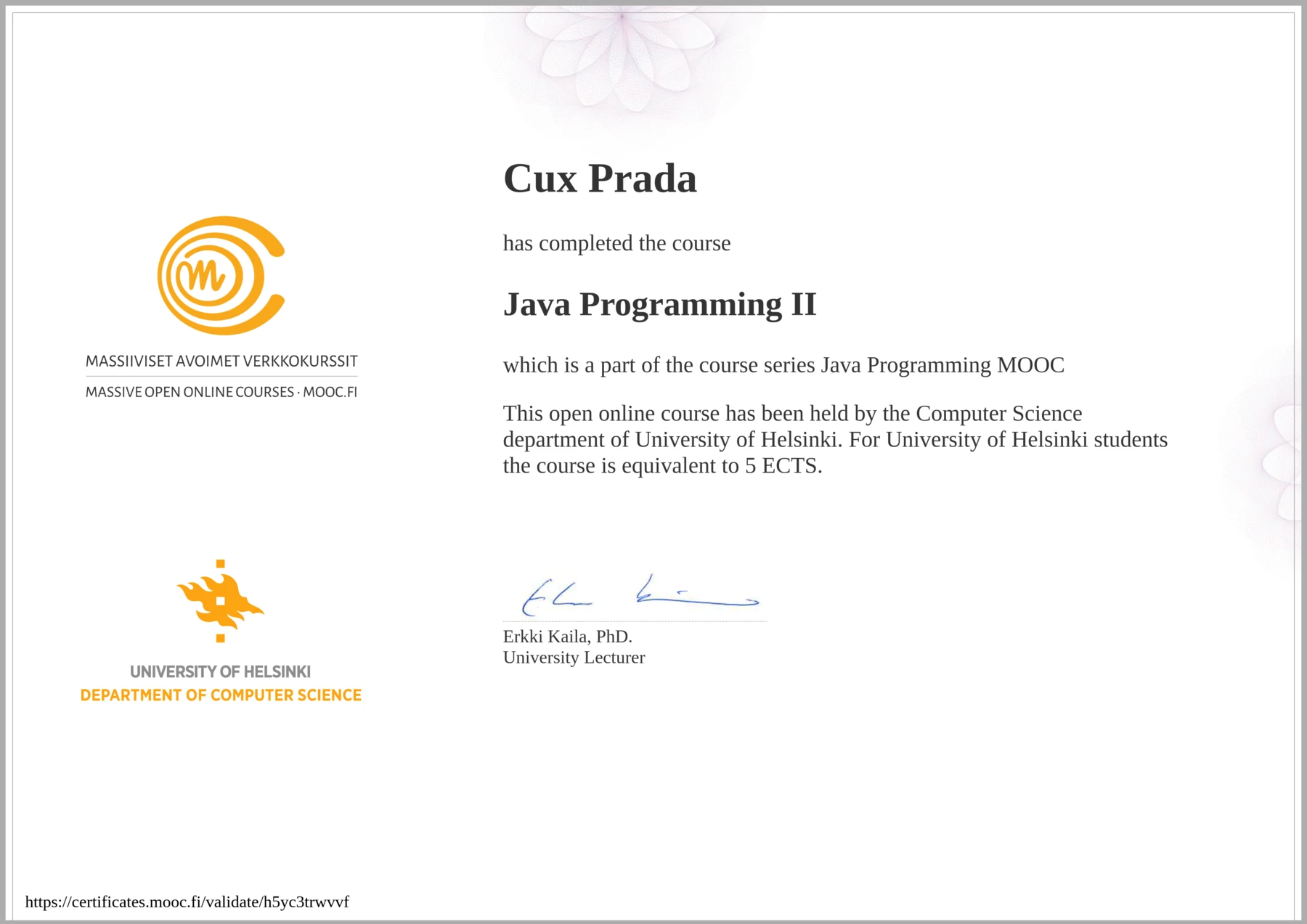 Java Programming certificate
