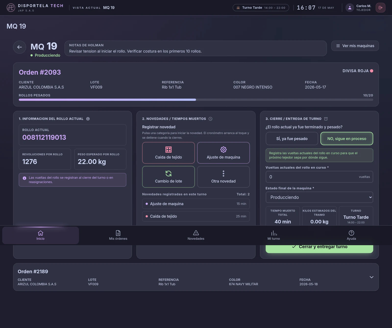 Operator machine view